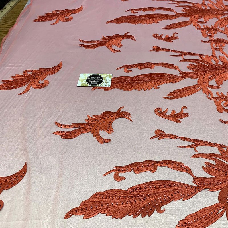 One Yard Mesh Lace Embroidered Fabric Leafs DesignICEFABRICICE FABRICSCoralOne Yard Mesh Lace Embroidered Fabric Leafs Design ICEFABRIC