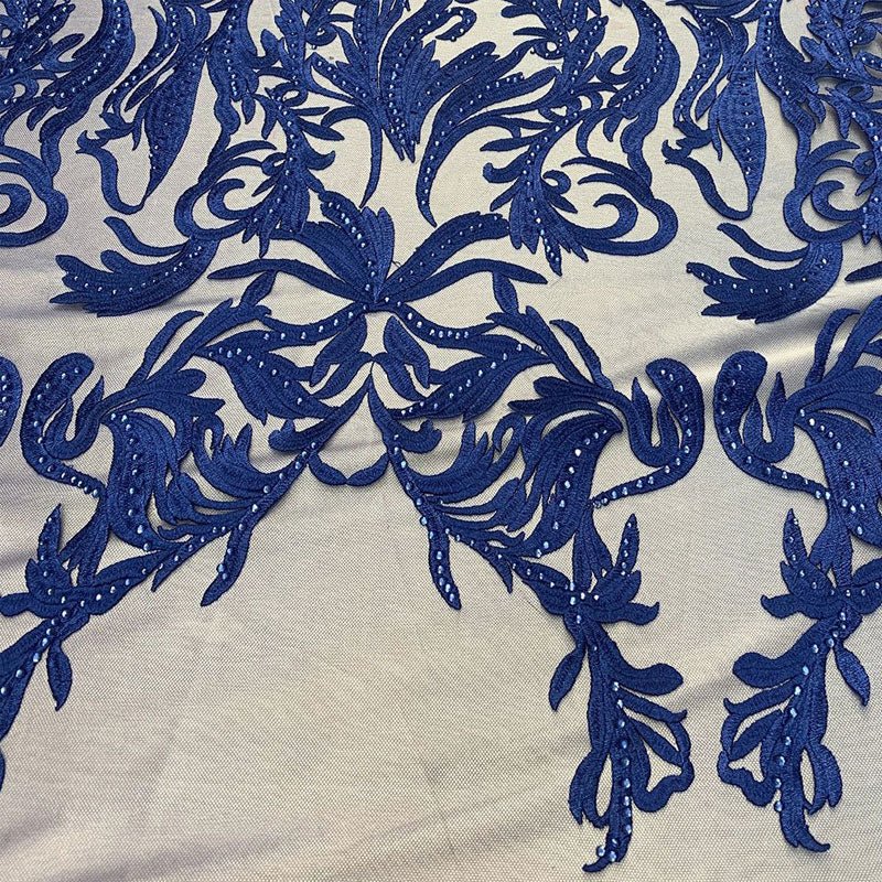 One Yard Mesh Lace Embroidered Fabric Leafs DesignICEFABRICICE FABRICSRoyal BlueOne Yard Mesh Lace Embroidered Fabric Leafs Design ICEFABRIC