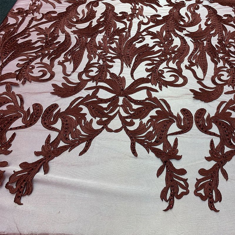 One Yard Mesh Lace Embroidered Fabric Leafs DesignICEFABRICICE FABRICSBurgundyOne Yard Mesh Lace Embroidered Fabric Leafs Design ICEFABRIC