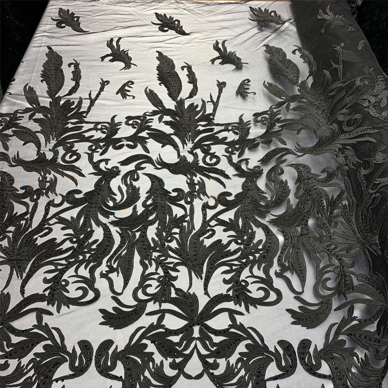 One Yard Mesh Lace Embroidered Fabric Leafs DesignICEFABRICICE FABRICSPurpleOne Yard Mesh Lace Embroidered Fabric Leafs Design ICEFABRIC