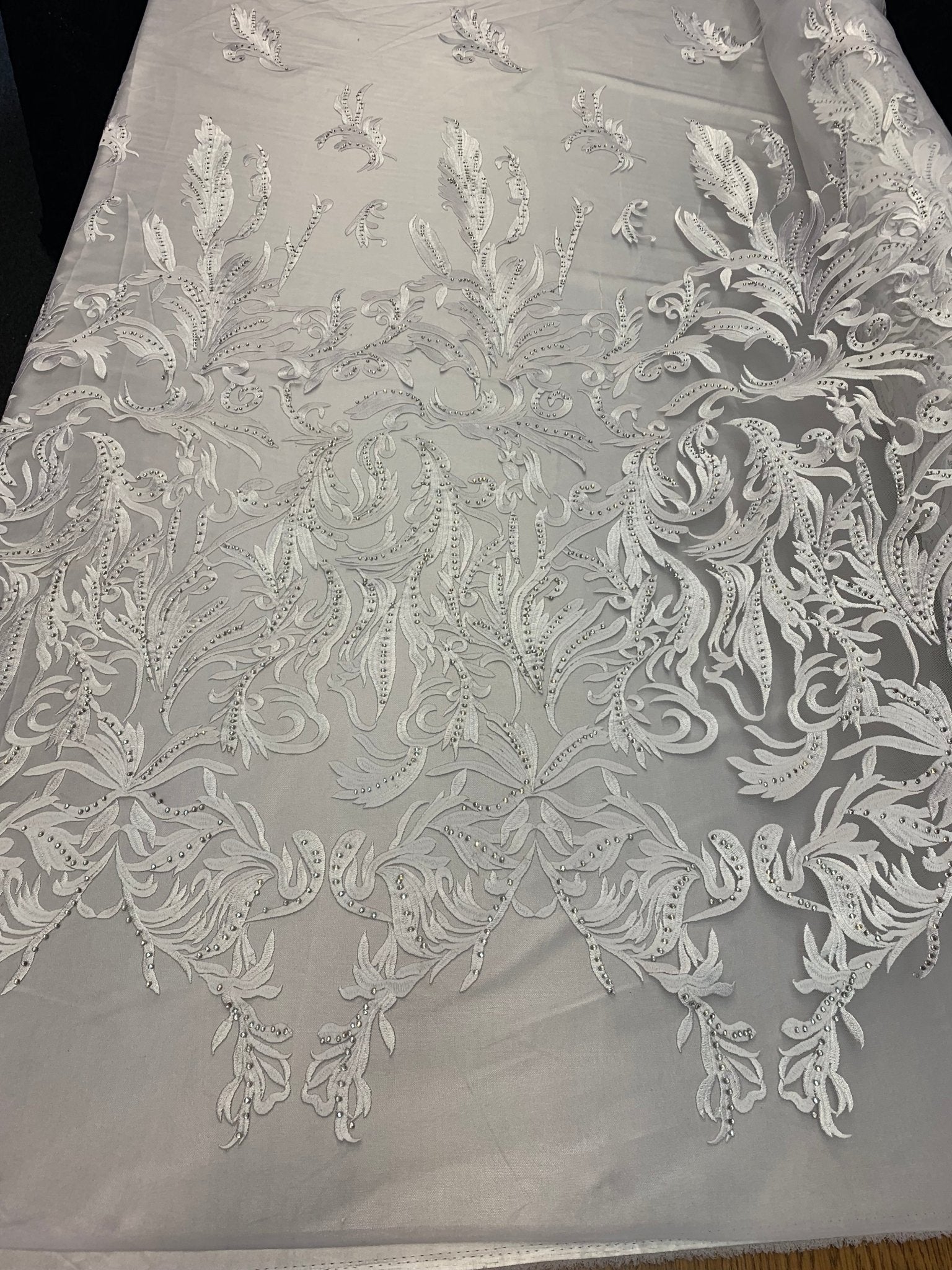 ONE Yard Mesh Lace Embroidered Fabric Leafs Design With Stones (White Color) High Quality Lace For Wedding/Prom/ Night Gowns Dress/ Fashion.ICE FABRICSICE FABRICSONE Yard Mesh Lace Embroidered Fabric Leafs Design With Stones (White Color) High Quality Lace For Wedding/Prom/ Night Gowns Dress/ Fashion. ICE FABRICS