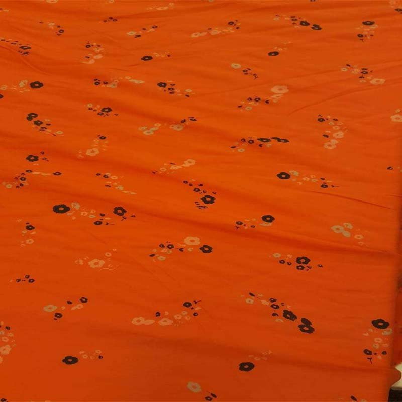 Orange Color Rayon Challis With Small Brown Flowers Print Soft Flowy Organic FabricChallis FabricICEFABRICICE FABRICSOrange Color Rayon Challis With Small Brown Flowers Print Soft Flowy Organic Fabric ICEFABRIC