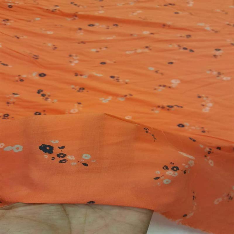 Orange Color Rayon Challis With Small Brown Flowers Print Soft Flowy Organic FabricChallis FabricICEFABRICICE FABRICSOrange Color Rayon Challis With Small Brown Flowers Print Soft Flowy Organic Fabric ICEFABRIC