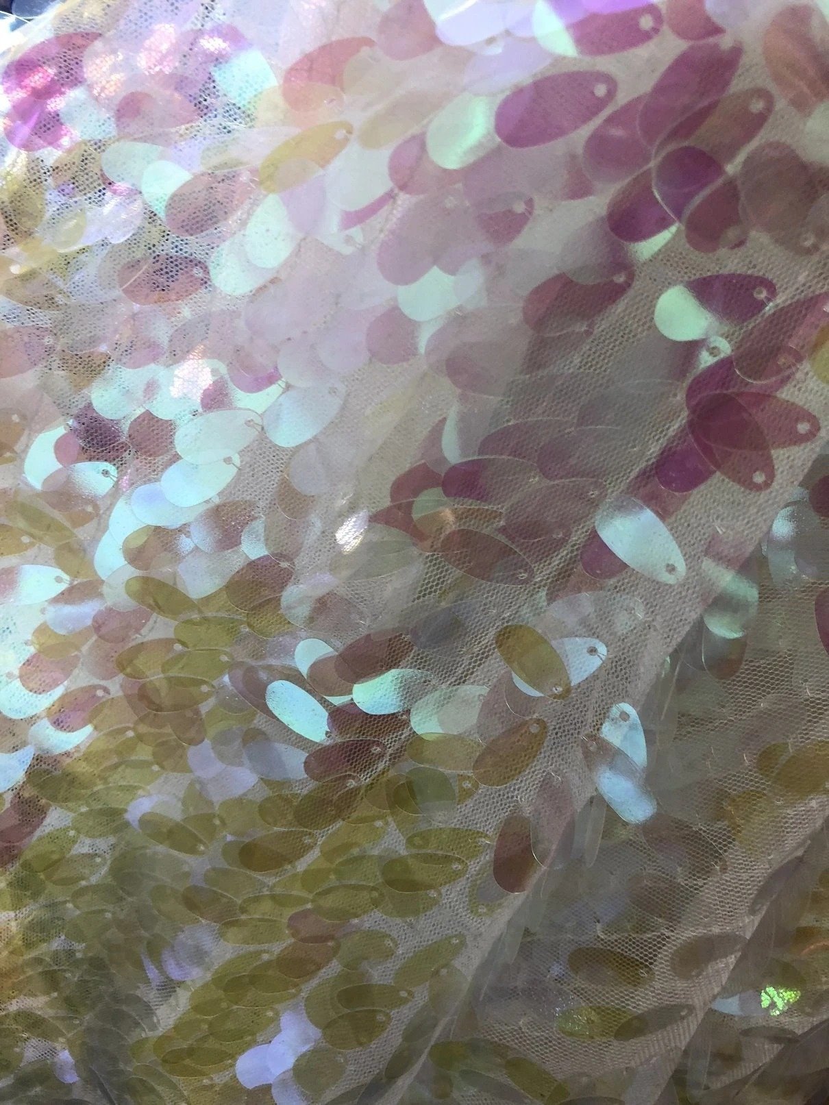 Oval Tear Sequin Mermaid Fabric Iridescent FabricICEFABRICICE FABRICSIvory/PinkOval Tear Sequin Mermaid Fabric Iridescent Fabric ICEFABRIC