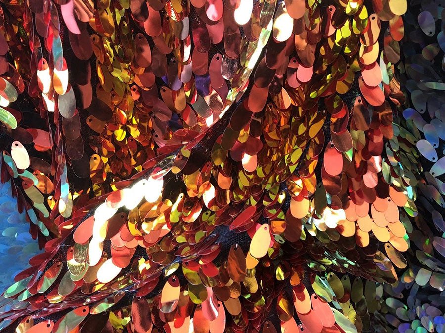 Oval Tear Sequin Mermaid Fabric Iridescent Fabric (Orange)ICEFABRICICE FABRICSOrangeOval Tear Sequin Mermaid Fabric Iridescent Fabric (Orange) ICEFABRIC