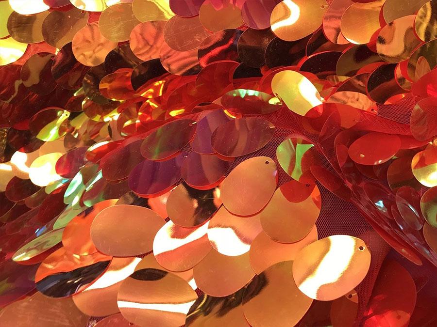Oval Teardrop Mermaid Fabric Shiny Sequin BtyICEFABRICICE FABRICSOrange/PinkOval Teardrop Mermaid Fabric Shiny Sequin Bty ICEFABRIC