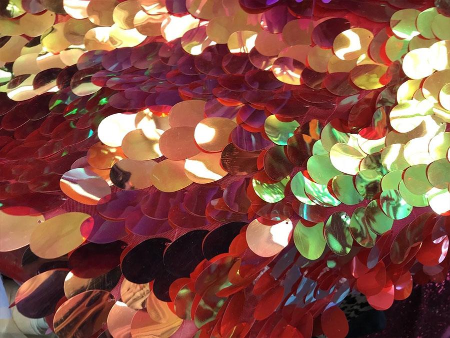 Oval Teardrop Mermaid Fabric Shiny Sequin BtyICEFABRICICE FABRICSOrange/PinkOval Teardrop Mermaid Fabric Shiny Sequin Bty ICEFABRIC