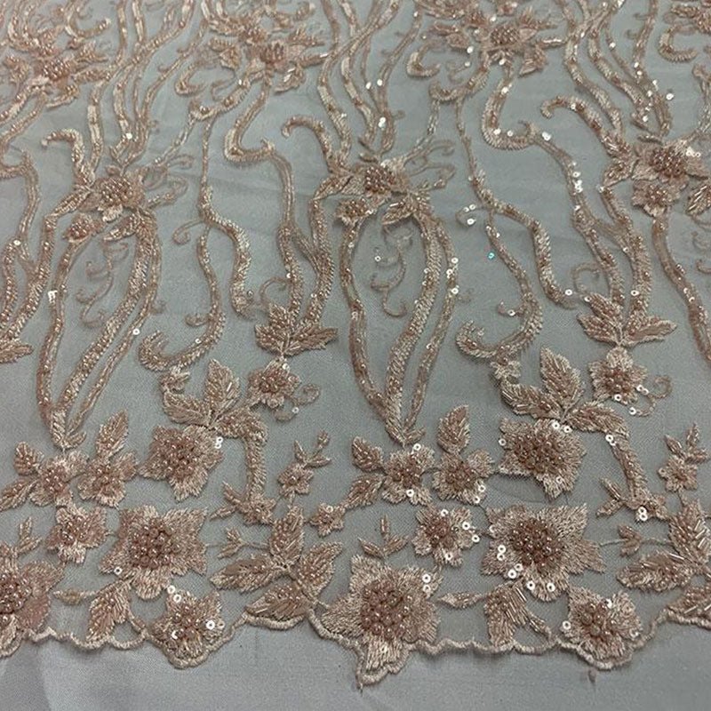 Peach Beaded Fabric Luxury Fabric Embroidery Fabric Fashion FabricICEFABRICICE FABRICSPeach Beaded Fabric Luxury Fabric Embroidery Fabric Fashion Fabric ICEFABRIC