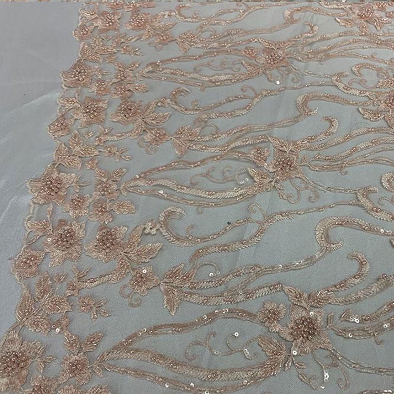 Peach Beaded Fabric Luxury Fabric Embroidery Fabric Fashion FabricICEFABRICICE FABRICSPeach Beaded Fabric Luxury Fabric Embroidery Fabric Fashion Fabric ICEFABRIC