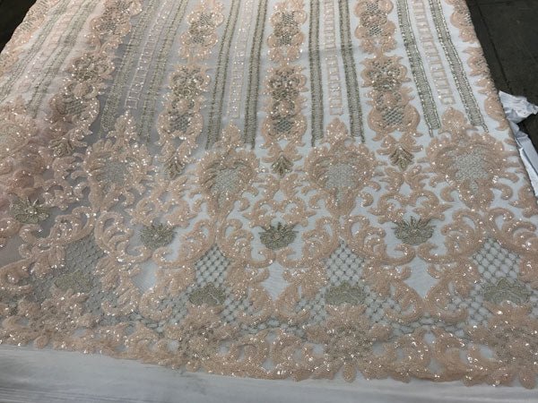 Peach New Elegant Design Full Embroidered Sequin 4 Way Stretch Fabric Sold By The YardICE FABRICSICE FABRICSPeach New Elegant Design Full Embroidered Sequin 4 Way Stretch Fabric Sold By The Yard ICE FABRICS