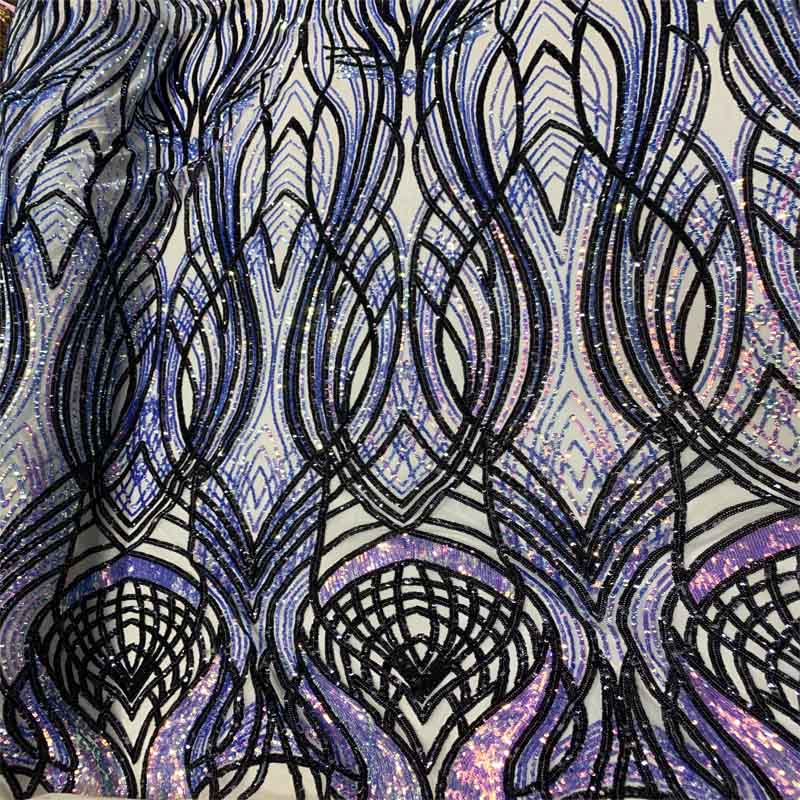 Peacock Design 4 Way Stretch Sequins (Iridescent) Fabric By The YardICEFABRICICE FABRICSPurple Lilac On Nude MeshPeacock Design 4 Way Stretch Sequins (Iridescent) Fabric By The Yard ICEFABRIC
