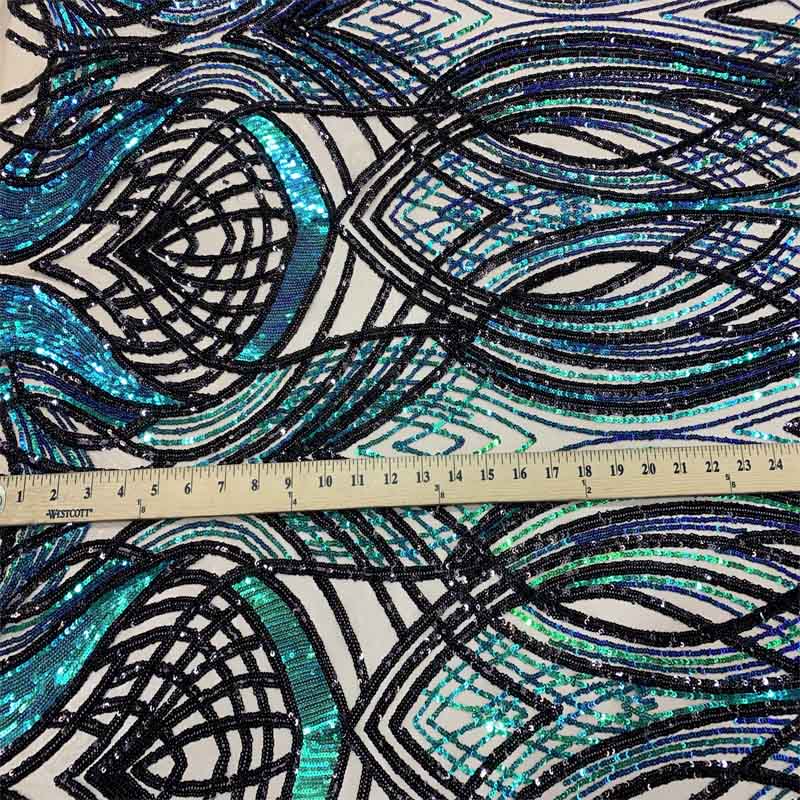 Peacock Design 4 Way Stretch Sequins (Iridescent) Fabric By The YardICEFABRICICE FABRICSGreen On Nude MeshPeacock Design 4 Way Stretch Sequins (Iridescent) Fabric By The Yard ICEFABRIC