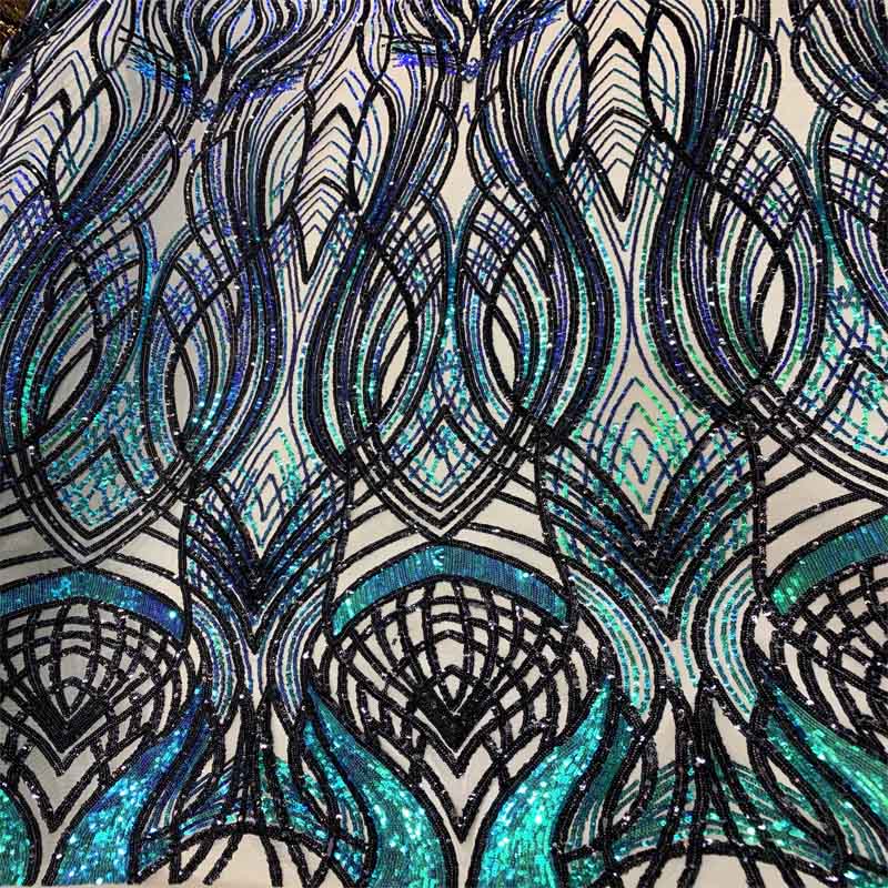 Peacock Design 4 Way Stretch Sequins (Iridescent) Fabric By The YardICEFABRICICE FABRICSGreen On Nude MeshPeacock Design 4 Way Stretch Sequins (Iridescent) Fabric By The Yard ICEFABRIC