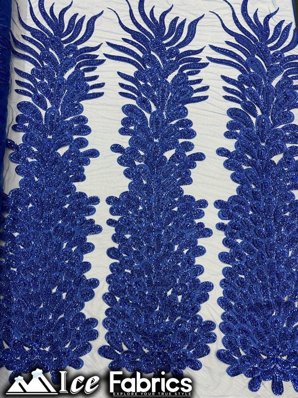 Peacock Feather Embroidered Beaded FabricICE FABRICSICE FABRICSRoyal Blue12" Length 58" WidePeacock Feather Embroidered Beaded Fabric ICE FABRICS