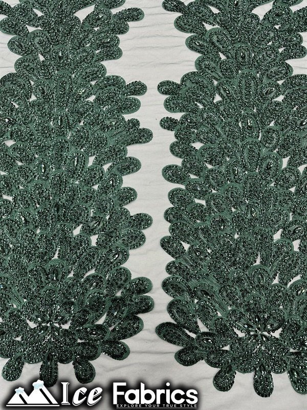 Peacock Feather Embroidered Beaded FabricICE FABRICSICE FABRICSHunter Green12" Length 58" WidePeacock Feather Embroidered Beaded Fabric ICE FABRICS