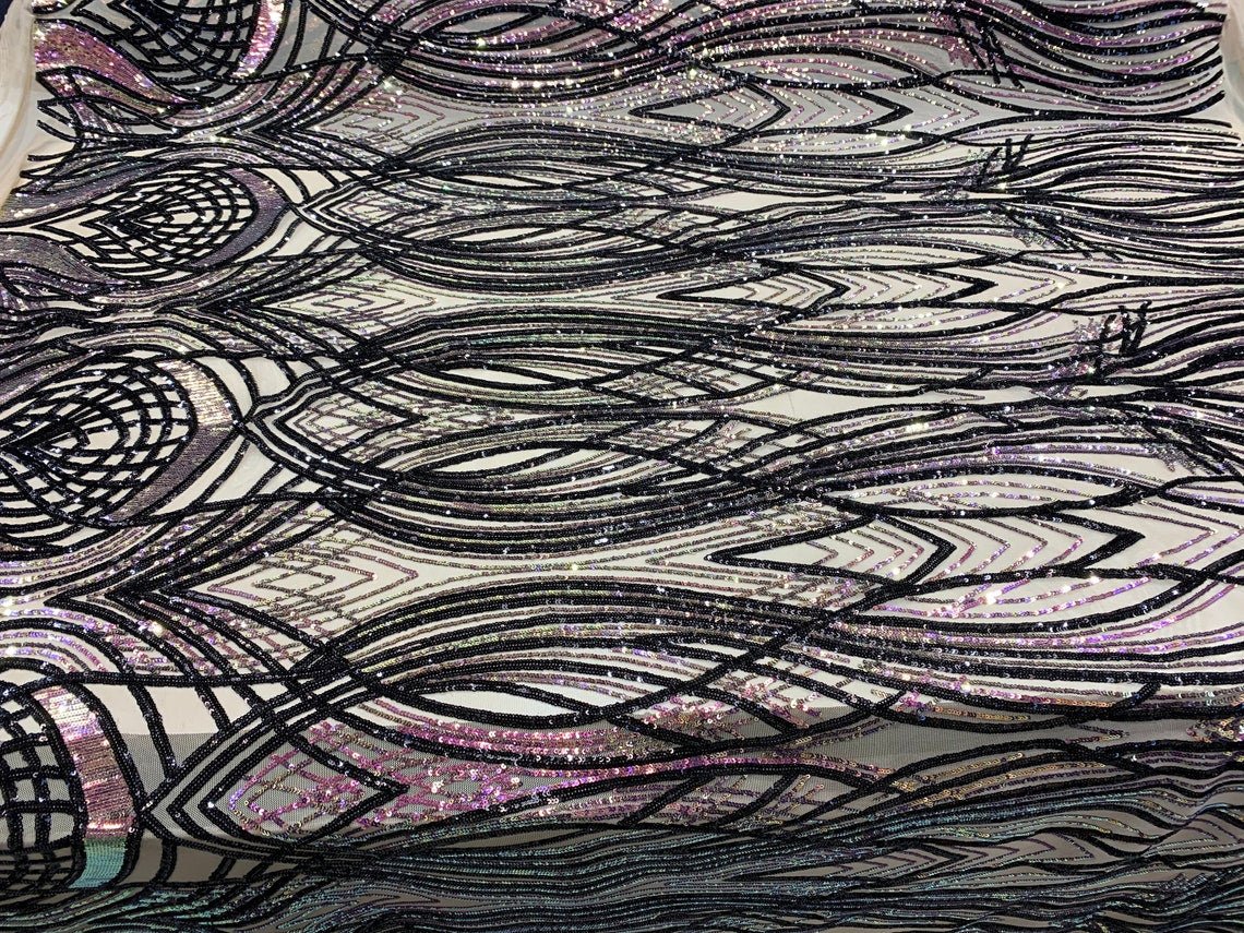 Peacock Iridescent Purple-Lavender-Black Sequin Fabric on 4 Way stretch MeshICE FABRICSICE FABRICSBy The YardPeacock Iridescent Purple-Lavender-Black Sequin Fabric on 4 Way stretch Mesh ICE FABRICS