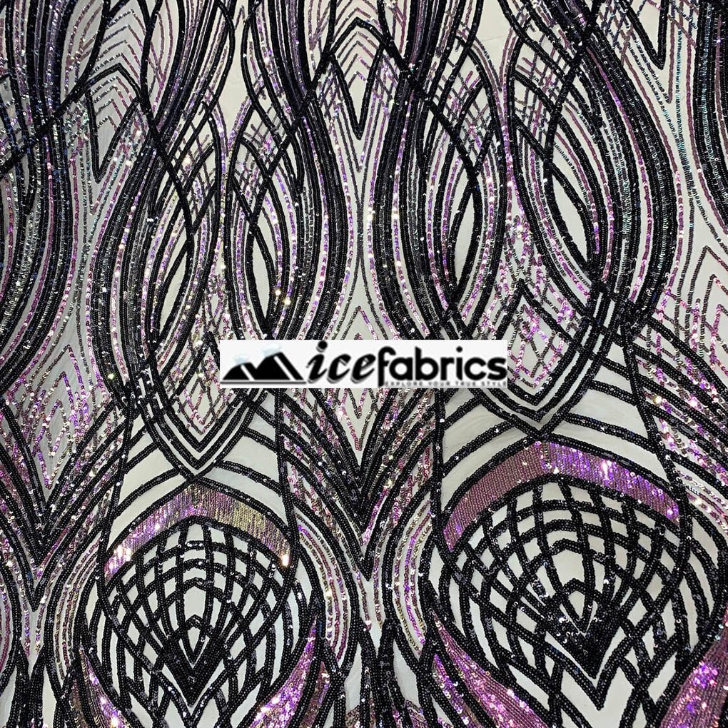 Peacock Iridescent Purple-Lavender-Black Sequin Fabric on 4 Way stretch MeshICE FABRICSICE FABRICSBy The YardPeacock Iridescent Purple-Lavender-Black Sequin Fabric on 4 Way stretch Mesh ICE FABRICS