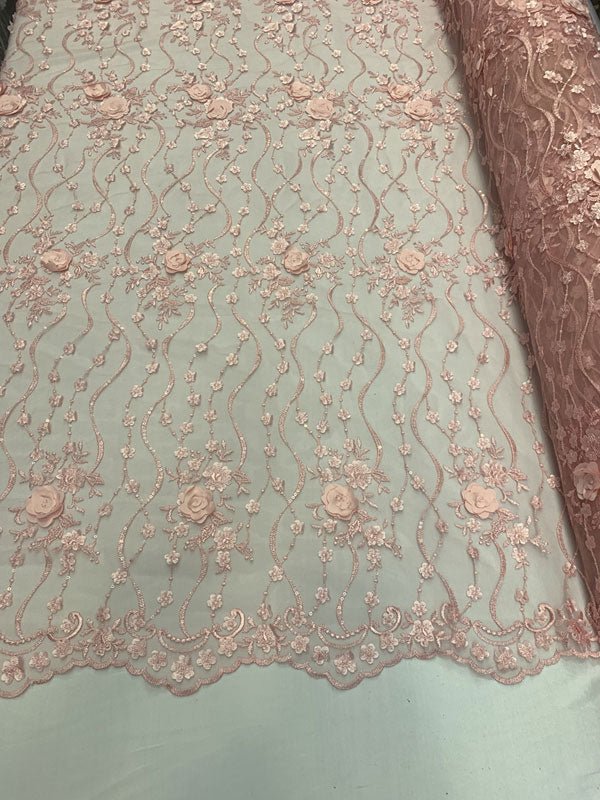 Pink Embroidered Modern 3D Flowers Mesh Lace Fabric By The YardICEFABRICICE FABRICSPink Embroidered Modern 3D Flowers Mesh Lace Fabric By The Yard ICEFABRIC