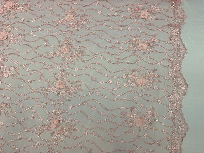 Pink Embroidered Modern 3D Flowers Mesh Lace Fabric By The YardICEFABRICICE FABRICSPink Embroidered Modern 3D Flowers Mesh Lace Fabric By The Yard ICEFABRIC