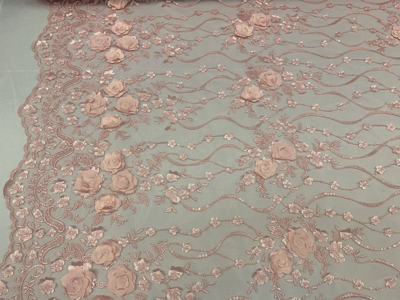 Pink Embroidered Modern 3D Flowers Mesh Lace Fabric By The YardICEFABRICICE FABRICSPink Embroidered Modern 3D Flowers Mesh Lace Fabric By The Yard ICEFABRIC