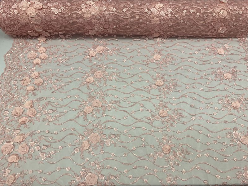 Pink Embroidered Modern 3D Flowers Mesh Lace Fabric By The YardICEFABRICICE FABRICSPink Embroidered Modern 3D Flowers Mesh Lace Fabric By The Yard ICEFABRIC