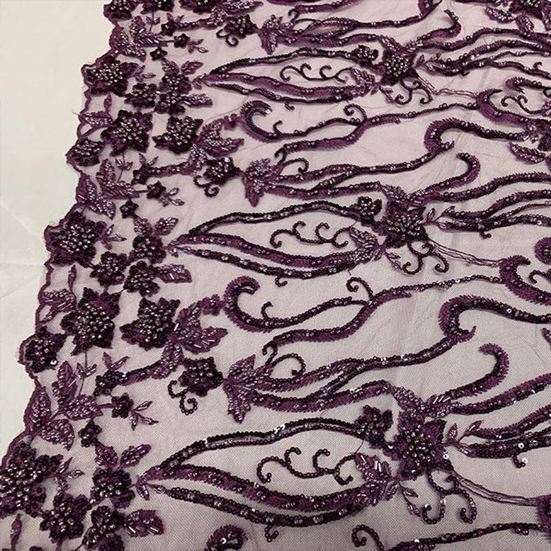 Plum Beaded Fabric Luxury Fabric Embroidery Fabric Fashion FabricICEFABRICICE FABRICSPlum Beaded Fabric Luxury Fabric Embroidery Fabric Fashion Fabric ICEFABRIC