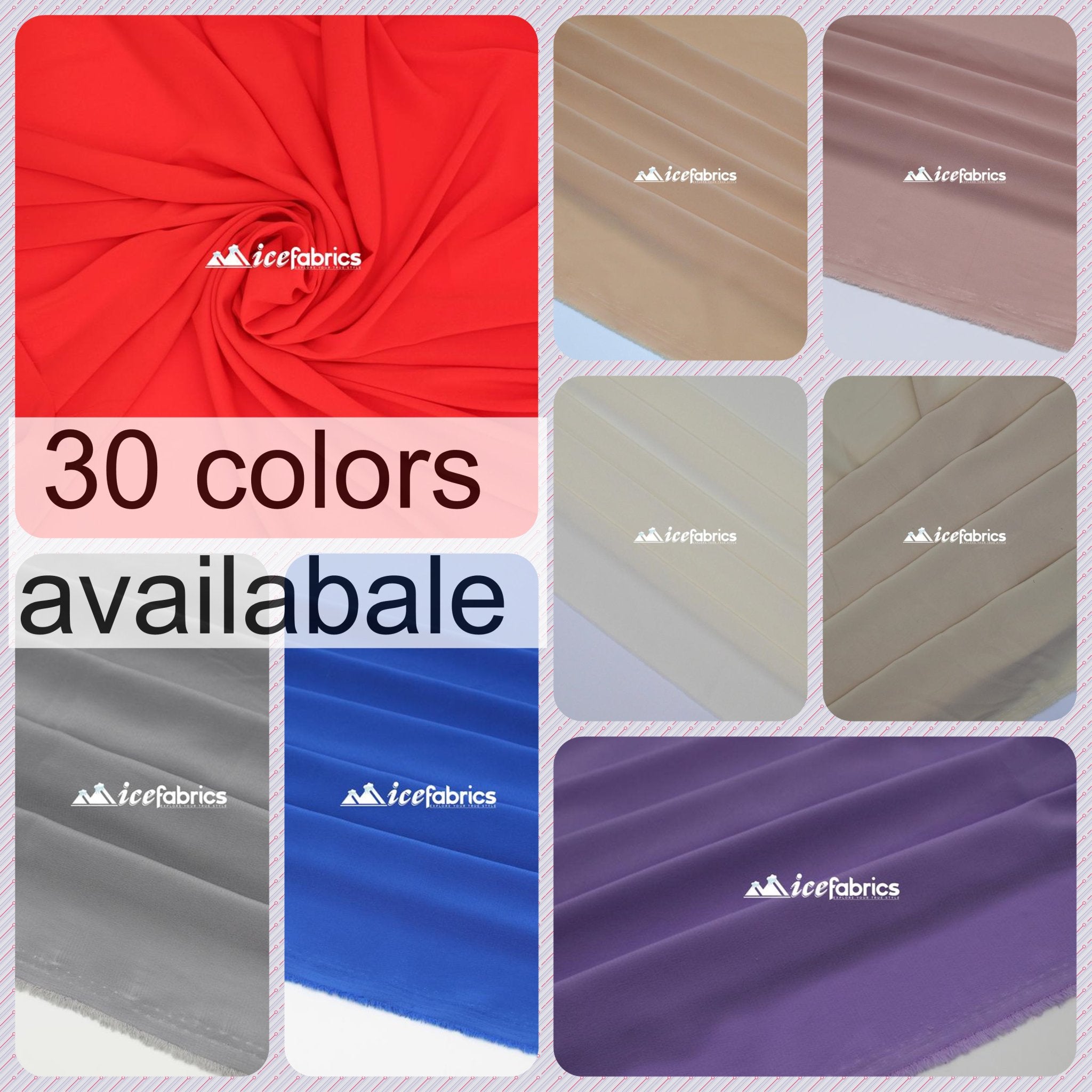 Poly Chiffon Fabric By The Roll (25Yards) 30 Colors Available