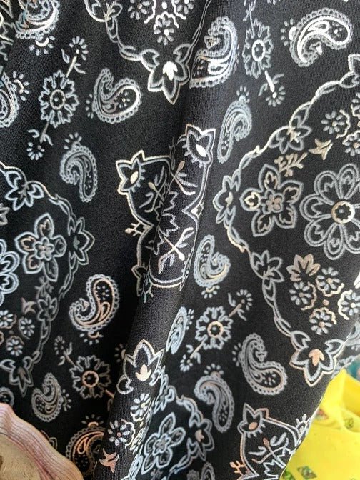 Poly Spandex 4 Way Stretch Fabric Bandanna Pattern Design Sold By The YardSpandex FabricICEFABRICICE FABRICSBlackPoly Spandex 4 Way Stretch Fabric Bandanna Pattern Design Sold By The Yard ICEFABRIC