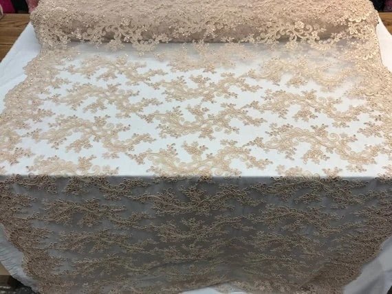 Prom Design Transparent Bridal Mesh Lace Embroidered Wedding FabricICE FABRICSICE FABRICSChampagneProm Design Transparent Bridal Mesh Lace Embroidered Wedding Fabric ICE FABRICS