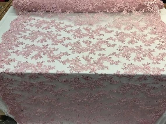 Prom Design Transparent Bridal Mesh Lace Embroidered Wedding FabricICE FABRICSICE FABRICSPinkProm Design Transparent Bridal Mesh Lace Embroidered Wedding Fabric ICE FABRICS