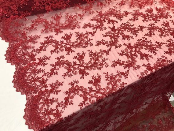 Prom Design Transparent Bridal Mesh Lace Embroidered Wedding FabricICE FABRICSICE FABRICSBurgundyProm Design Transparent Bridal Mesh Lace Embroidered Wedding Fabric ICE FABRICS