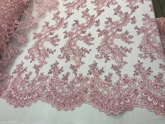 Prom Design Transparent Bridal Mesh Lace Embroidered Wedding FabricICE FABRICSICE FABRICSPinkProm Design Transparent Bridal Mesh Lace Embroidered Wedding Fabric ICE FABRICS