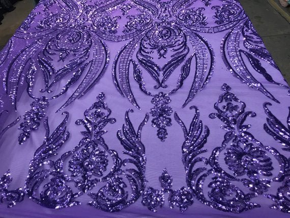 Purple Arabic Design Embroidered 4 Way Stretch Sequin Fabric Sold By The YardICE FABRICSICE FABRICSPurple Arabic Design Embroidered 4 Way Stretch Sequin Fabric Sold By The Yard ICE FABRICS