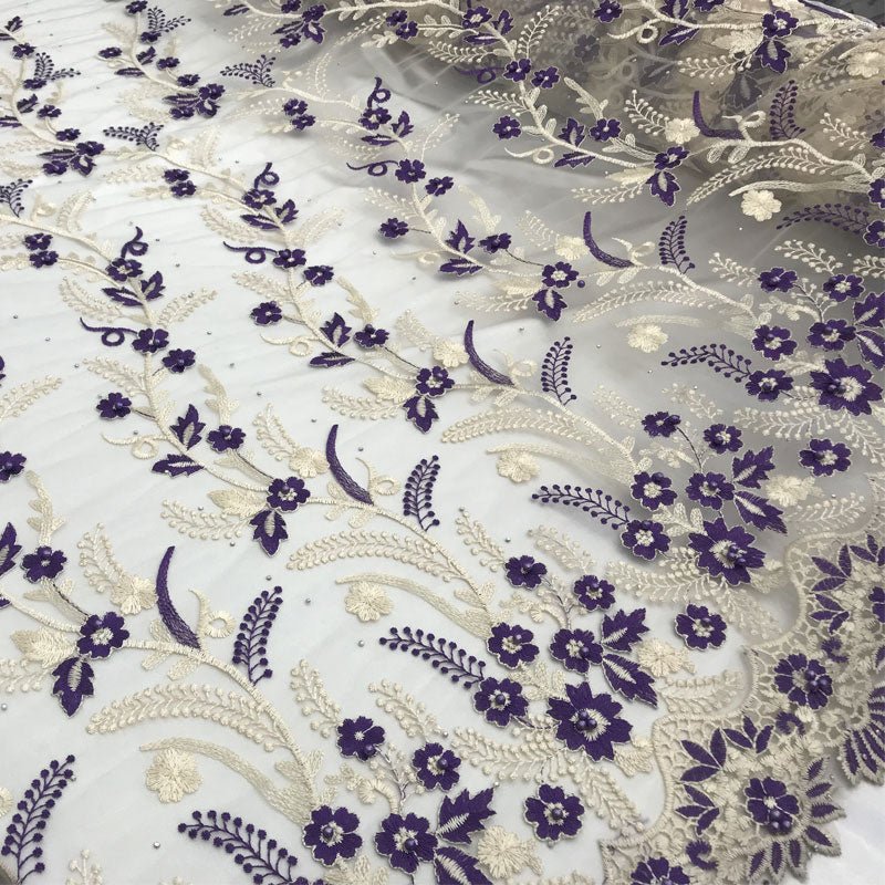 Purple Flower Design Prom Bridal Fabric Embroidered Mesh LaceICE FABRICSICE FABRICSPurple Flower Design Prom Bridal Fabric Embroidered Mesh Lace ICE FABRICS