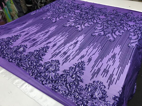 Purple Luxury Design Embroidered 4 Way Stretch Sequin Fabric Sold By The Yard For Bridal-wareICE FABRICSICE FABRICSPurple Luxury Design Embroidered 4 Way Stretch Sequin Fabric Sold By The Yard For Bridal-ware ICE FABRICS
