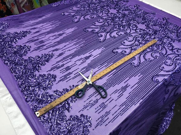 Purple Luxury Design Embroidered 4 Way Stretch Sequin Fabric Sold By The Yard For Bridal-wareICE FABRICSICE FABRICSPurple Luxury Design Embroidered 4 Way Stretch Sequin Fabric Sold By The Yard For Bridal-ware ICE FABRICS