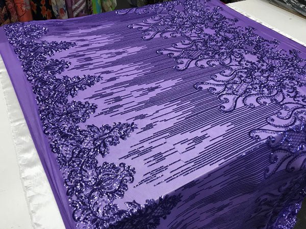 Purple Luxury Design Embroidered 4 Way Stretch Sequin Fabric Sold By The Yard For Bridal-wareICE FABRICSICE FABRICSPurple Luxury Design Embroidered 4 Way Stretch Sequin Fabric Sold By The Yard For Bridal-ware ICE FABRICS
