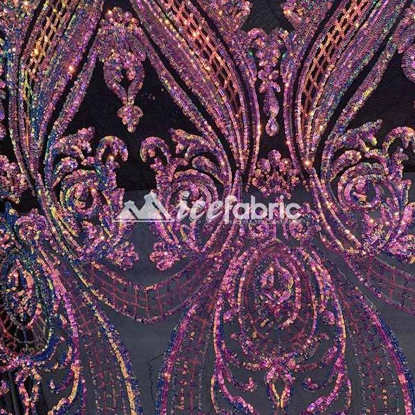 Red Iridescent Mermaid Stretch Velvet Sequin Fabric