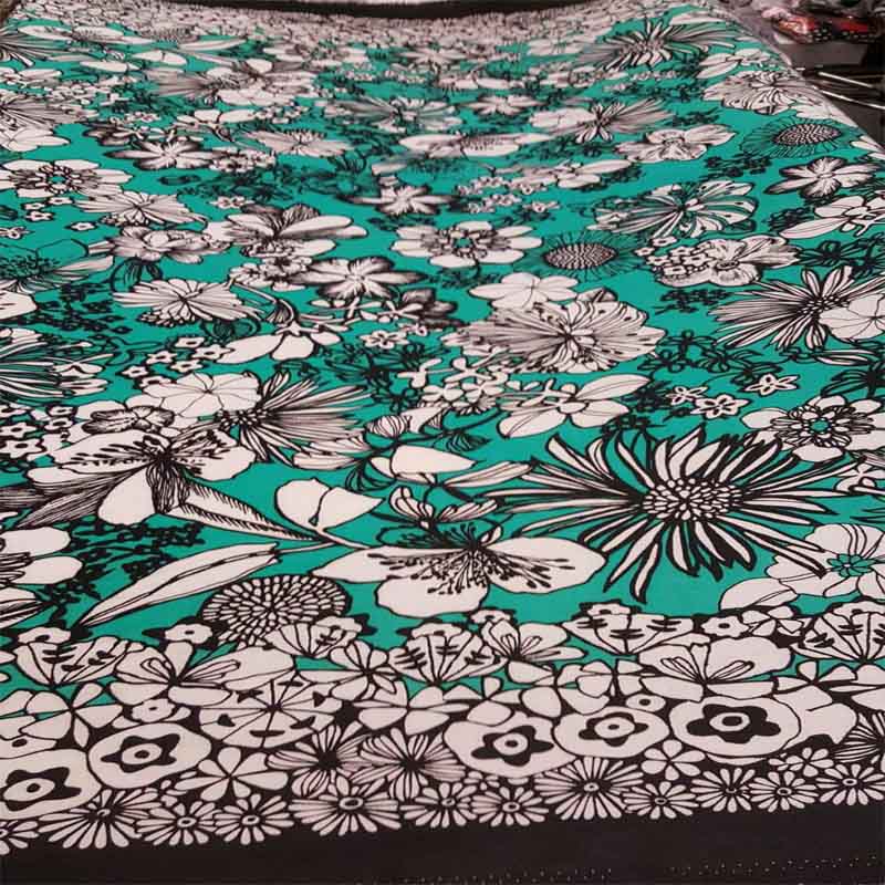 Rayon Challis Aqua Hawaiian Double Border Tropical Floral Flowers 60" Wide FabricChallis FabricICEFABRICICE FABRICSRayon Challis Aqua Hawaiian Double Border Tropical Floral Flowers 60" Wide Fabric ICEFABRIC