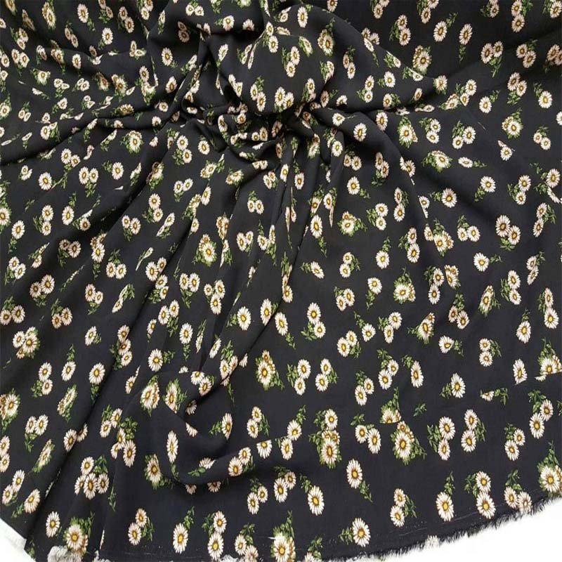 Rayon Challis Black Background With Ivory Yellow Green Small Flowers Soft Organic Kids Dress DrapingChallis FabricICEFABRICICE FABRICSRayon Challis Black Background With Ivory Yellow Green Small Flowers Soft Organic Kids Dress Draping ICEFABRIC