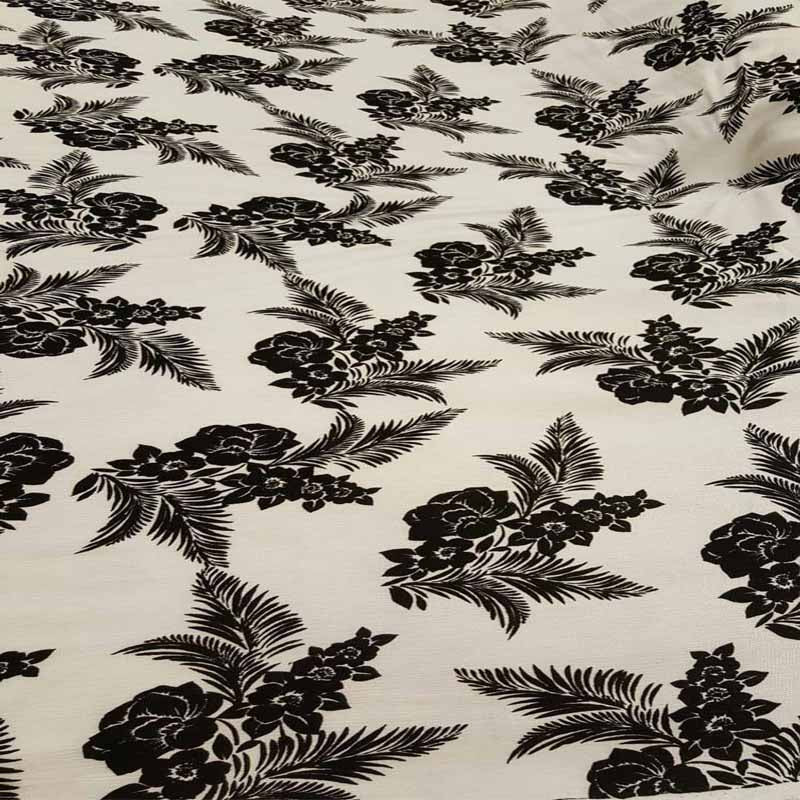 Rayon Black Flowers Print Brown Champagne Fabric - IceFabrics