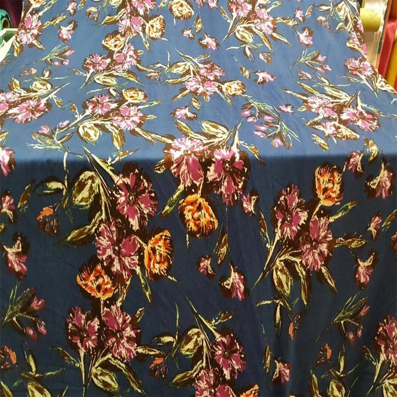 Rayon Challis Dark Blue Background Orange Pink Large Floral Flowers Multicolor FabricChallis FabricICEFABRICICE FABRICSRayon Challis Dark Blue Background Orange Pink Large Floral Flowers Multicolor Fabric ICEFABRIC