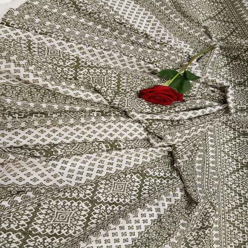 Rayon Challis Olive Green Geometric Pattern On Off White Background Soft And Flowy FabricICEFABRICICE FABRICSChallis FabricRayon Challis Olive Green Geometric Pattern On Off White Background Soft And Flowy Fabric ICEFABRIC