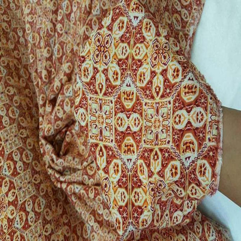 Rayon Challis Oranges Yellow Geometric Floral Print Soft And Flowy Organic FabricICEFABRICICE FABRICSChallis FabricRayon Challis Oranges Yellow Geometric Floral Print Soft And Flowy Organic Fabric ICEFABRIC