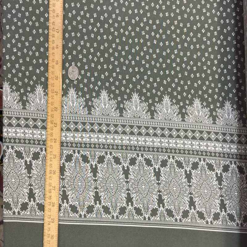 Rayon Challis White Coral Paisley Ikat Pattern With Grey Background Soft FabricICEFABRICICE FABRICSChallis FabricRayon Challis White Coral Paisley Ikat Pattern With Grey Background Soft Fabric ICEFABRIC