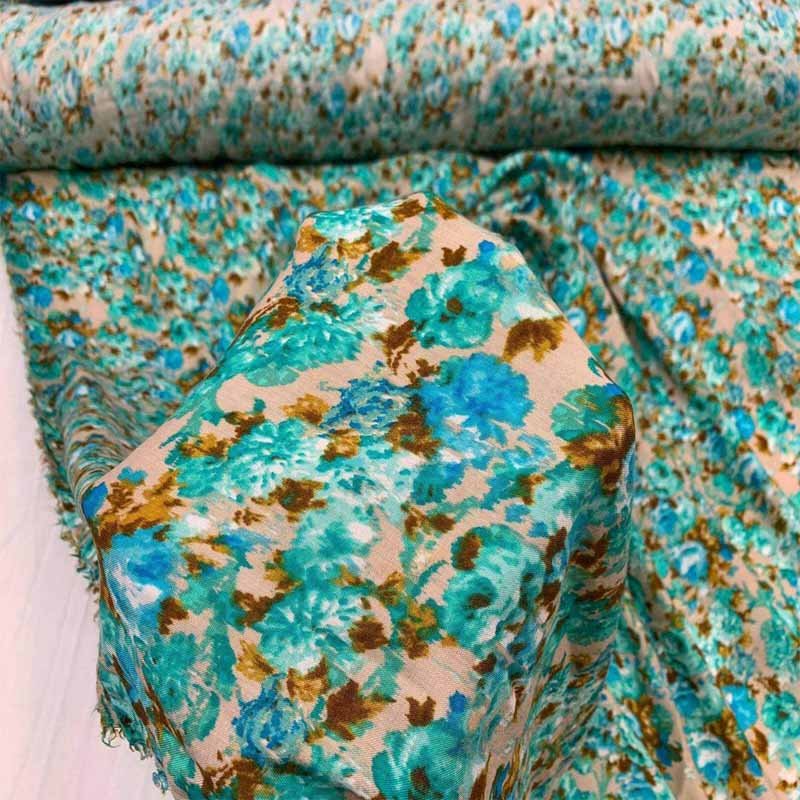 Rayon Challis With Blue/Green Floral Print Soft Organic Flowy Lightweight FabricICEFABRICICE FABRICSChallis FabricRayon Challis With Blue/Green Floral Print Soft Organic Flowy Lightweight Fabric ICEFABRIC
