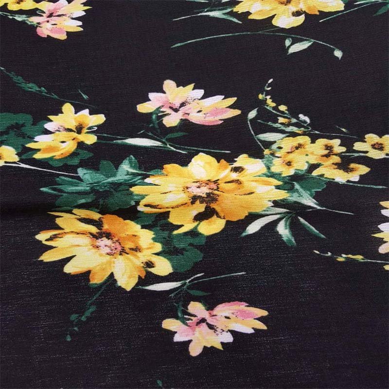 Rayon Gorgeous Yellow Floral Flowers Black Background 58-60 Inches Wide FabricICEFABRICICE FABRICSChallis FabricRayon Gorgeous Yellow Floral Flowers Black Background 58-60 Inches Wide Fabric ICEFABRIC