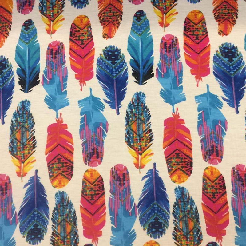 Rayon Stretch White, Aqua, Fuchsia Feathers 60" Wide Soft Spandex Rayon FabricICEFABRICICE FABRICSChallis FabricRayon Stretch White, Aqua, Fuchsia Feathers 60" Wide Soft Spandex Rayon Fabric ICEFABRIC