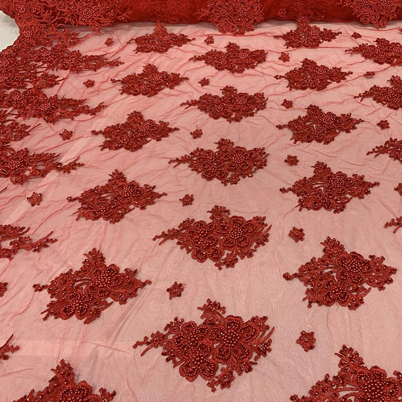 Red Beaded Fabric _ Lace Floral embroidered fabric _ Bridal FabricICEFABRICICE FABRICSRedPer Yard (36 Inches)Red Beaded Fabric _ Lace Floral embroidered fabric _ Bridal Fabric ICEFABRIC