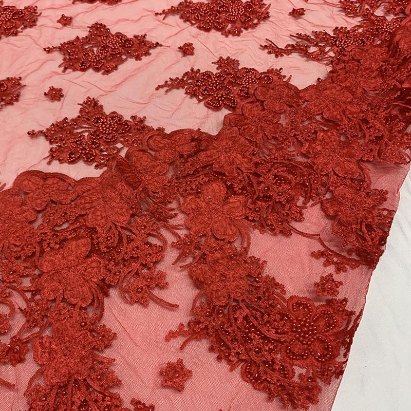 Red Beaded Fabric _ Lace Floral embroidered fabric _ Bridal FabricICEFABRICICE FABRICSRedPer Yard (36 Inches)Red Beaded Fabric _ Lace Floral embroidered fabric _ Bridal Fabric ICEFABRIC